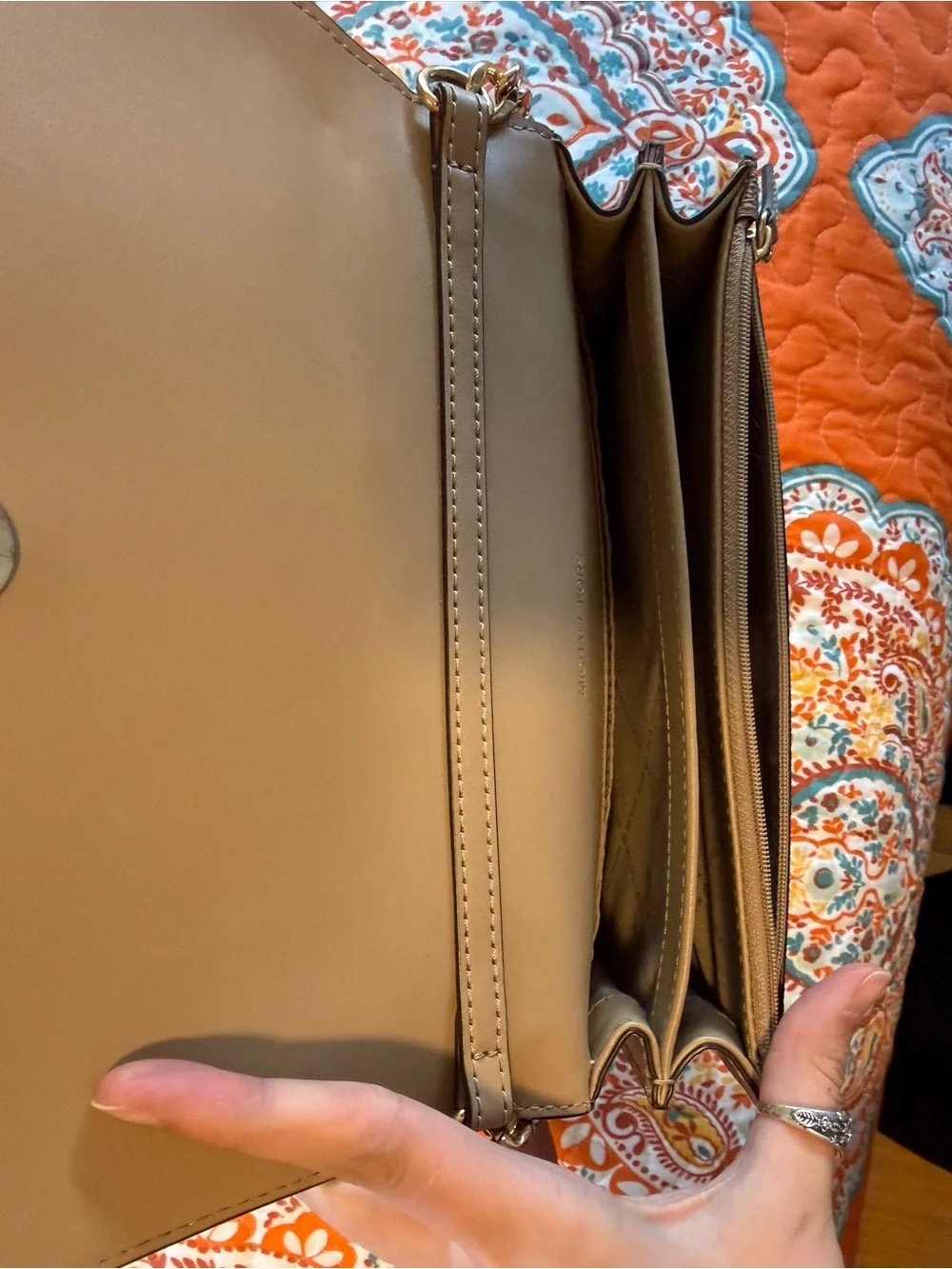 Michael Kors Two-Tone Signature Crossbody Bag in Beige and Tan